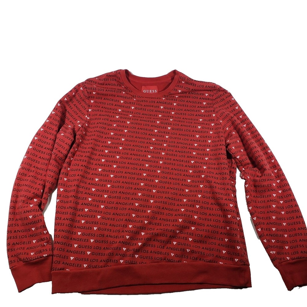 Guess Los Angeles Mens XL Red All‎ Over Logo Print Crewneck Sweatshirt Pullover